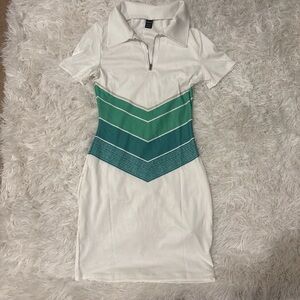 SHEIN White and Green Chevron Mini Dress
